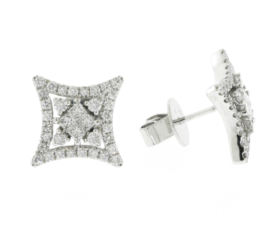 0.95ct Diamond Princess Stud Earrings 18k White Gold 11mm x 11mm