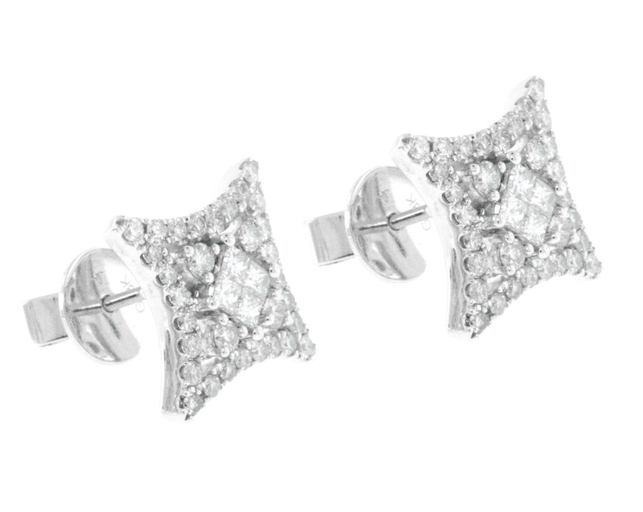 0.95ct Diamond Princess Stud Earrings 18k White Gold 11mm x 11mm