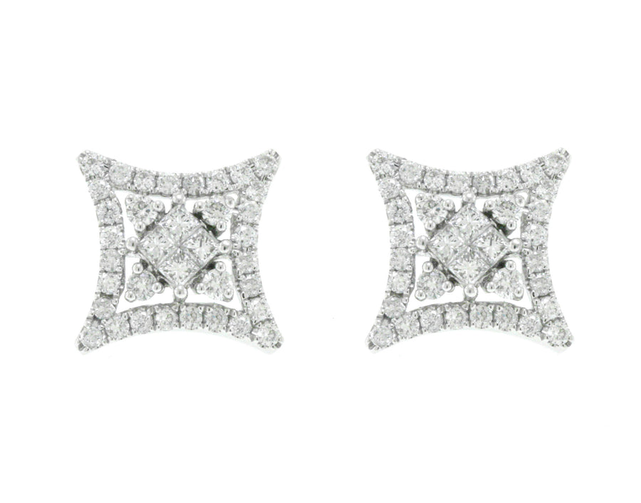 0.95ct Diamond Princess Stud Earrings 18k White Gold 11mm x 11mm