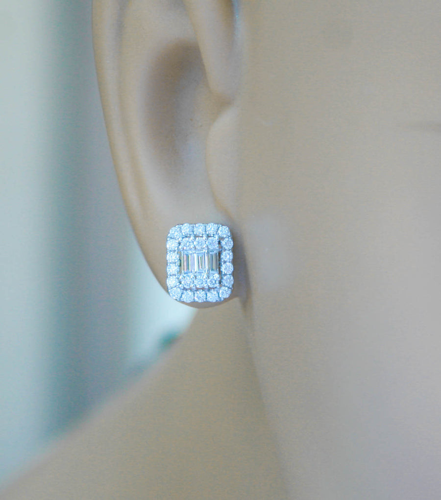 0.87ct Baguette Diamond Stud Earrings 18k White Gold 9mm x 7.5mm