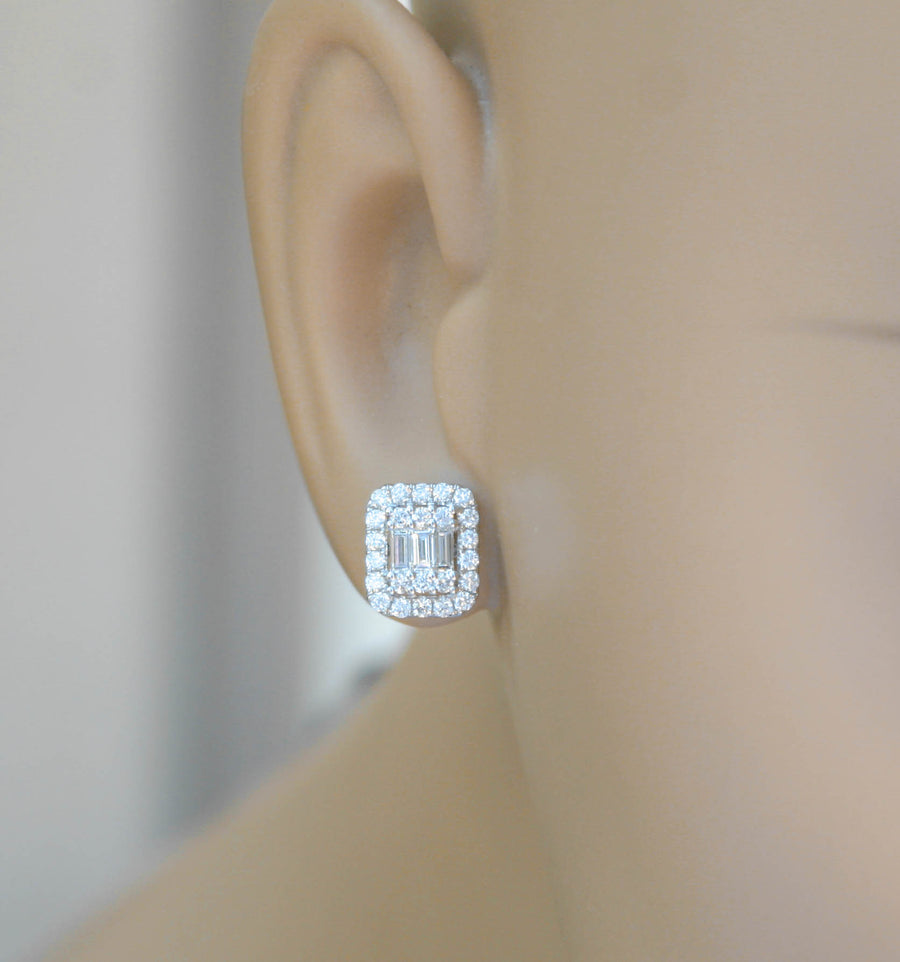 0.87ct Baguette Diamond Stud Earrings 18k White Gold 9mm x 7.5mm