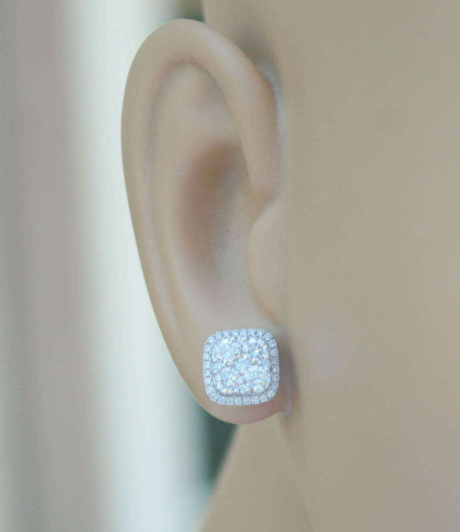 1.17ct Diamond Square Halo Stud Earrings 18k White Gold