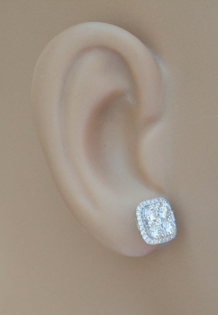 1.17ct Diamond Square Halo Stud Earrings 18k White Gold