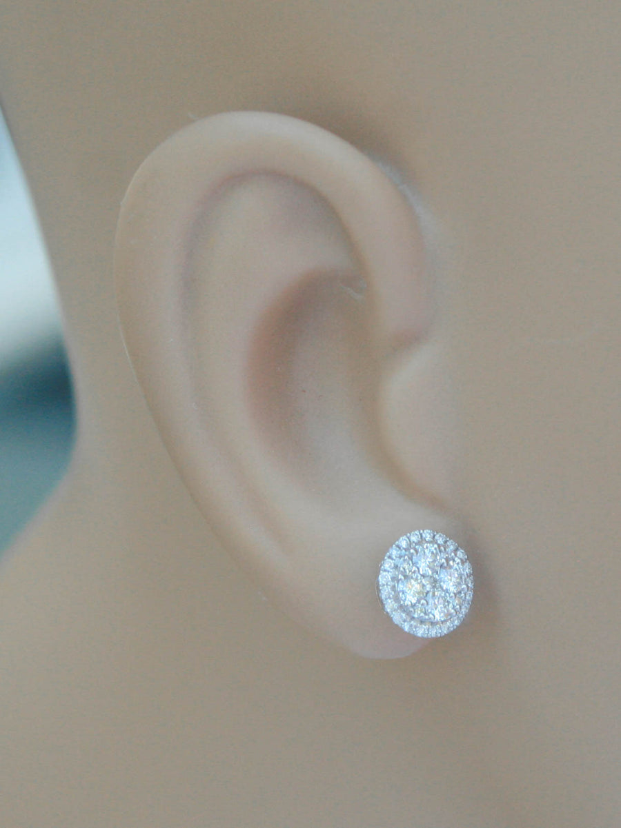 0.80ct Diamond Halo Stud Earrings 18k White Gold 8mm