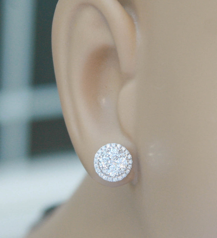 0.80ct Diamond Halo Stud Earrings 18k White Gold 8mm