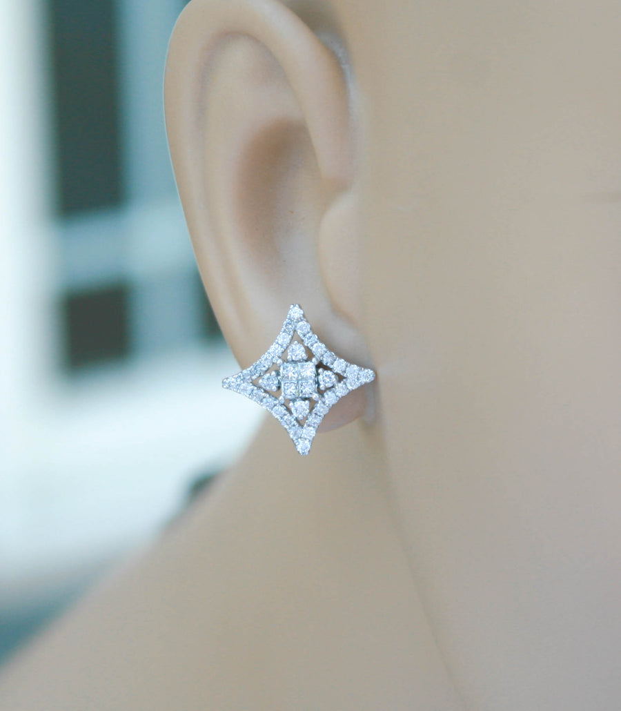 0.95ct Diamond Princess Stud Earrings 18k White Gold 11mm x 11mm