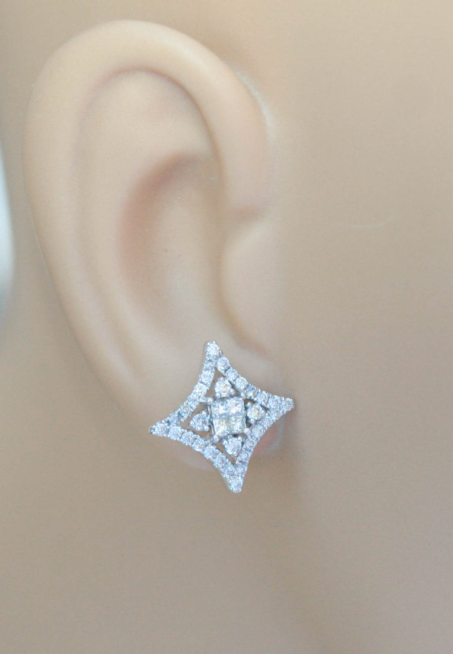 0.95ct Diamond Princess Stud Earrings 18k White Gold 11mm x 11mm