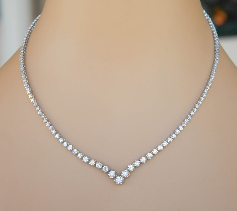 7.20ct Diamond V Tennis Necklace Graduated 14k White Gold