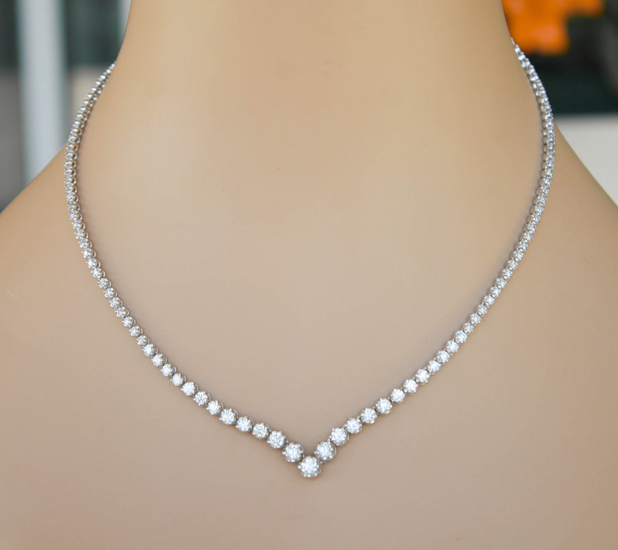 7.20ct Diamond V Tennis Necklace Graduated 14k White Gold