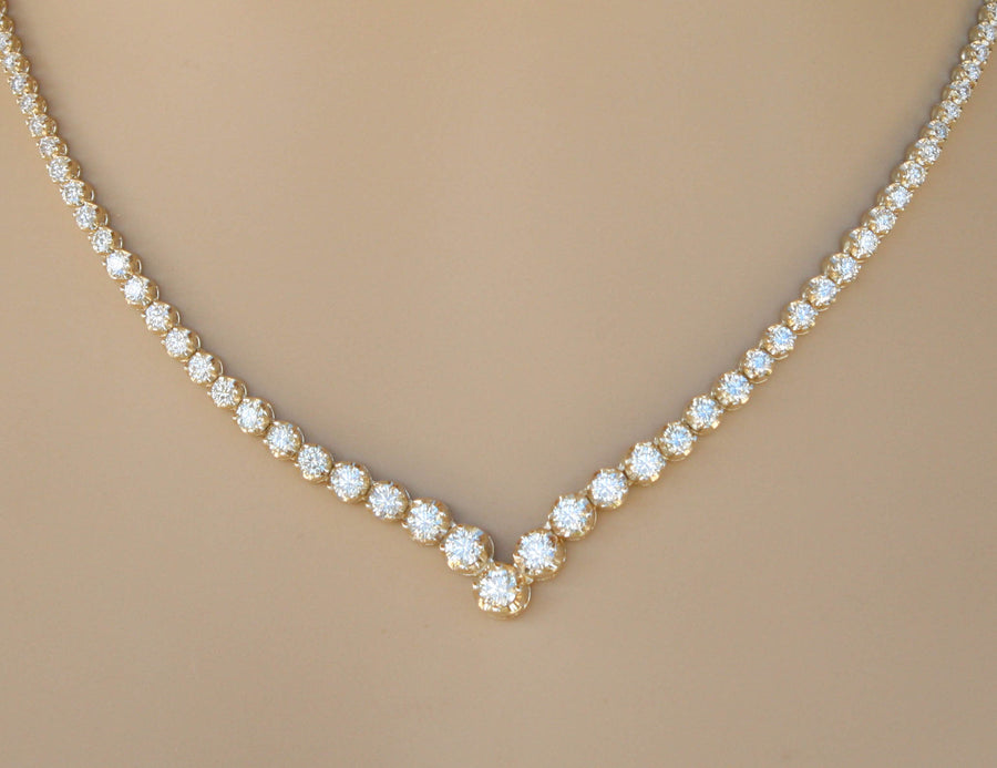 10ct Diamond V Tennis Necklace Graduated 14k Yellow Gold