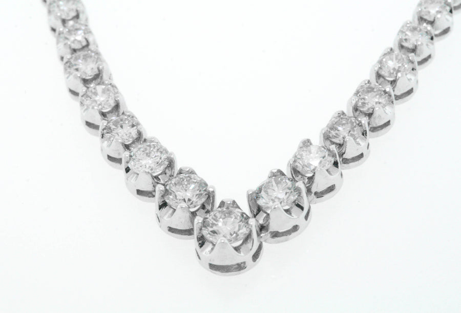 7.20ct Diamond V Tennis Necklace Graduated 14k White Gold