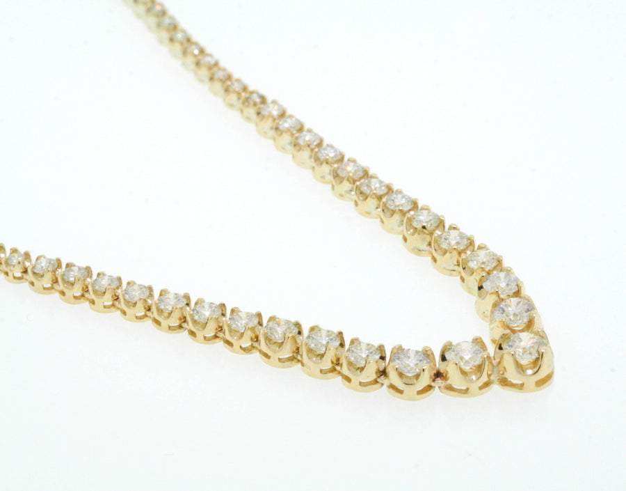7ct Diamond V Tennis Necklace Graduated 14k Yellow Gold