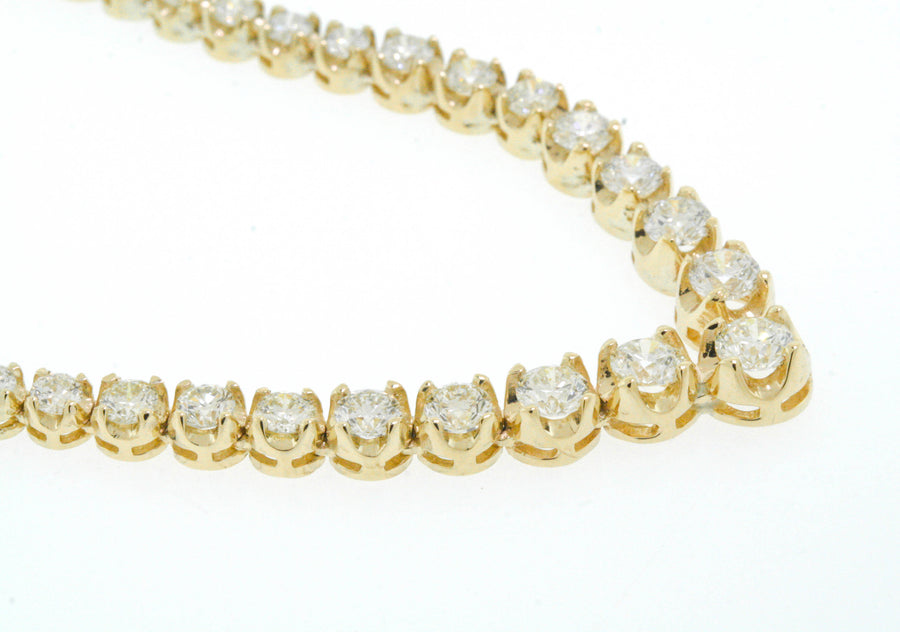 10ct Diamond V Tennis Necklace Graduated 14k Yellow Gold