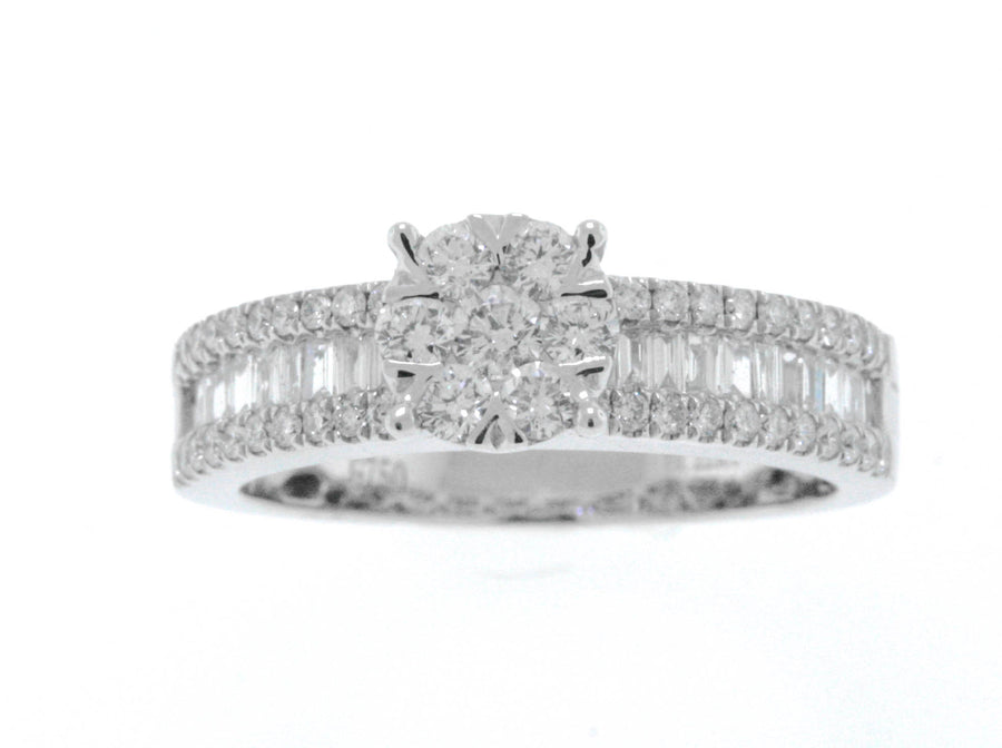 0.85ct Diamond Engagement Ring 18k White Gold Cluster