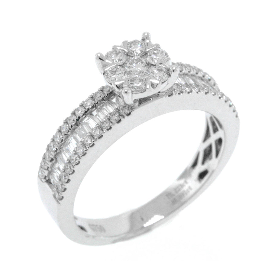 0.85ct Diamond Engagement Ring 18k White Gold Cluster