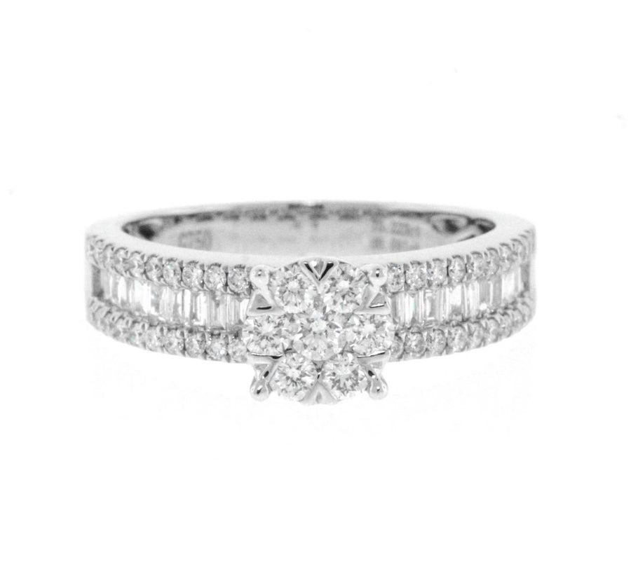 0.85ct Diamond Engagement Ring 18k White Gold Cluster
