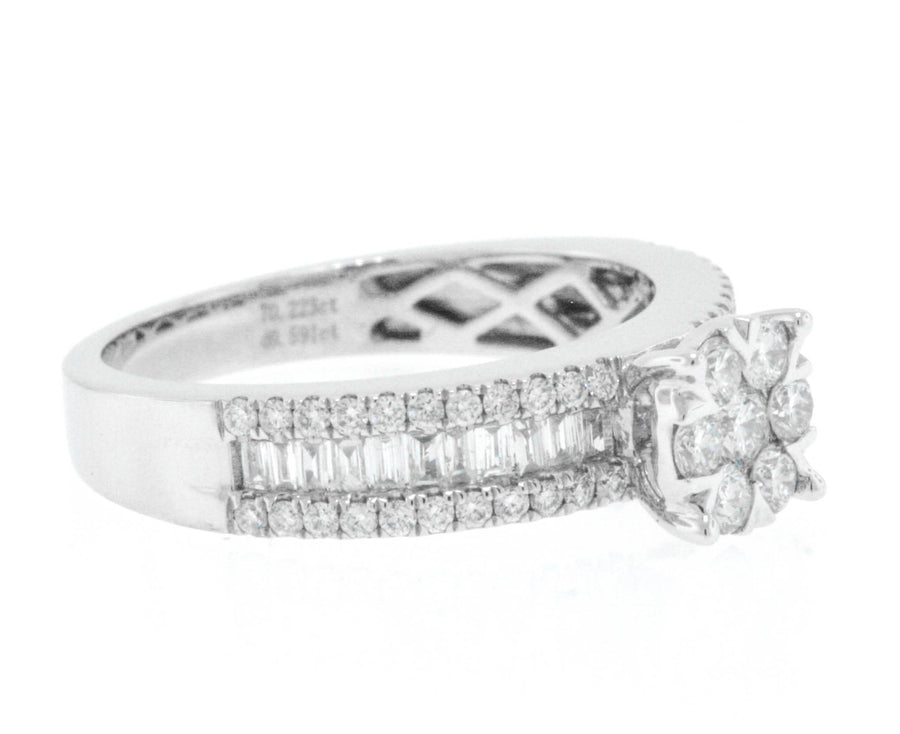0.85ct Diamond Engagement Ring 18k White Gold Cluster