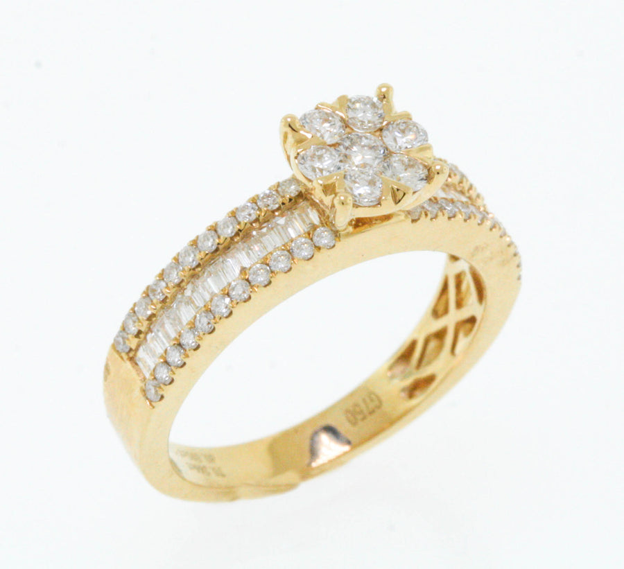 0.85ct Diamond Engagement Ring 18k Yellow Gold Cluster