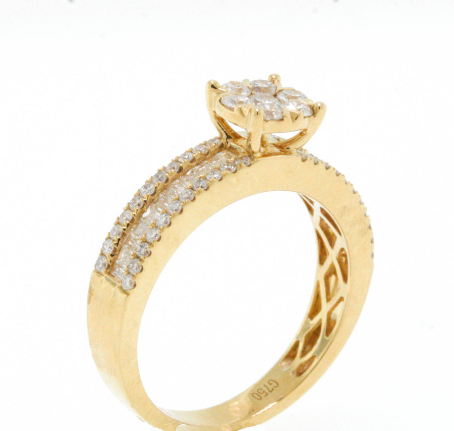 0.85ct Diamond Engagement Ring 18k Yellow Gold Cluster