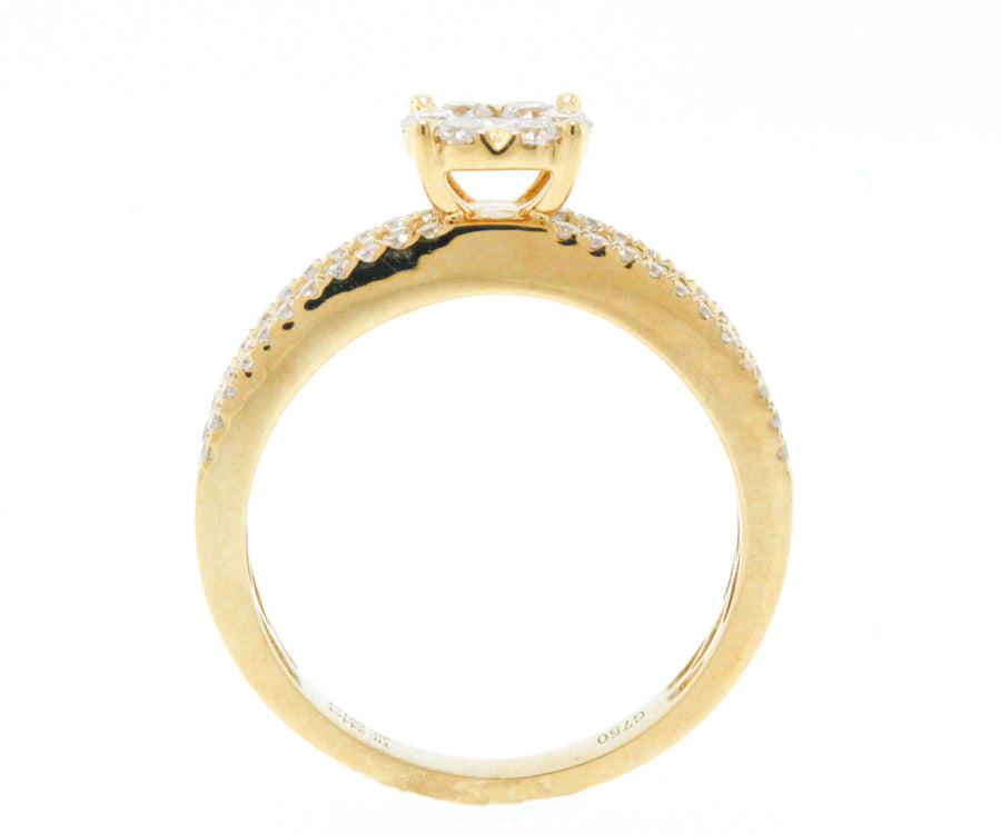 0.85ct Diamond Engagement Ring 18k Yellow Gold Cluster