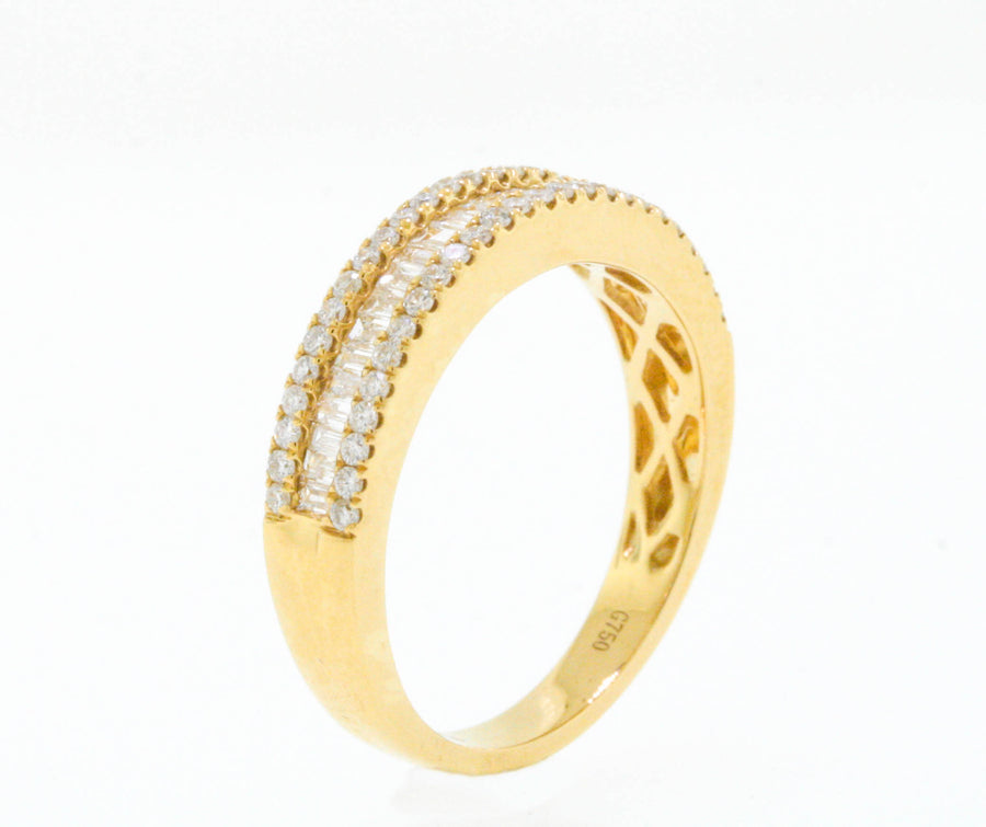 0.60ct Baguette Round Diamond Ring 18k Yellow Gold Anniversary Band
