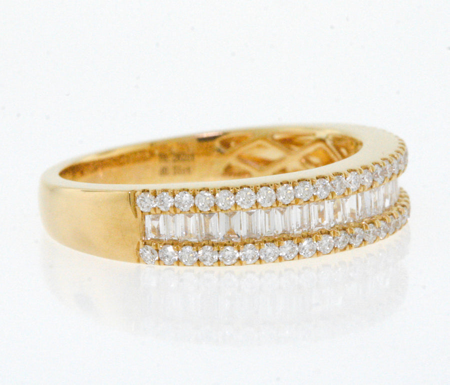 0.60ct Baguette Round Diamond Ring 18k Yellow Gold Anniversary Band