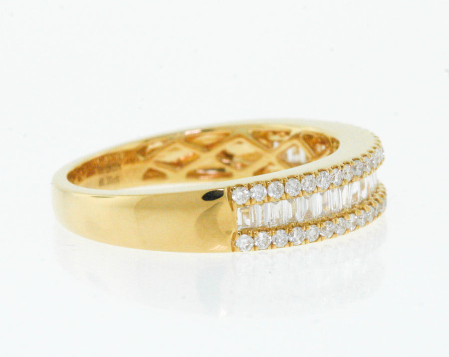 0.60ct Baguette Round Diamond Ring 18k Yellow Gold Anniversary Band