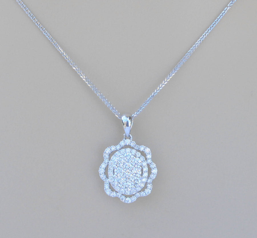 1.06ct Diamond Flower Pendant Necklace 18k White Gold