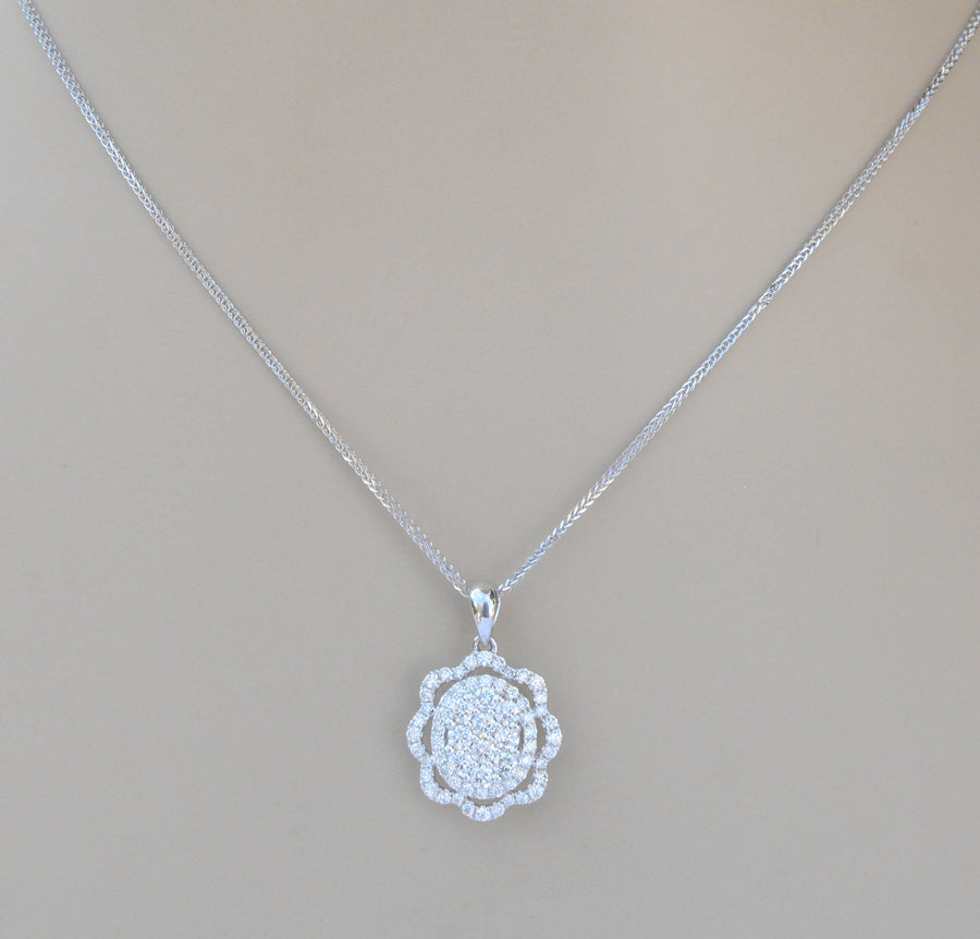 1.06ct Diamond Flower Pendant Necklace 18k White Gold