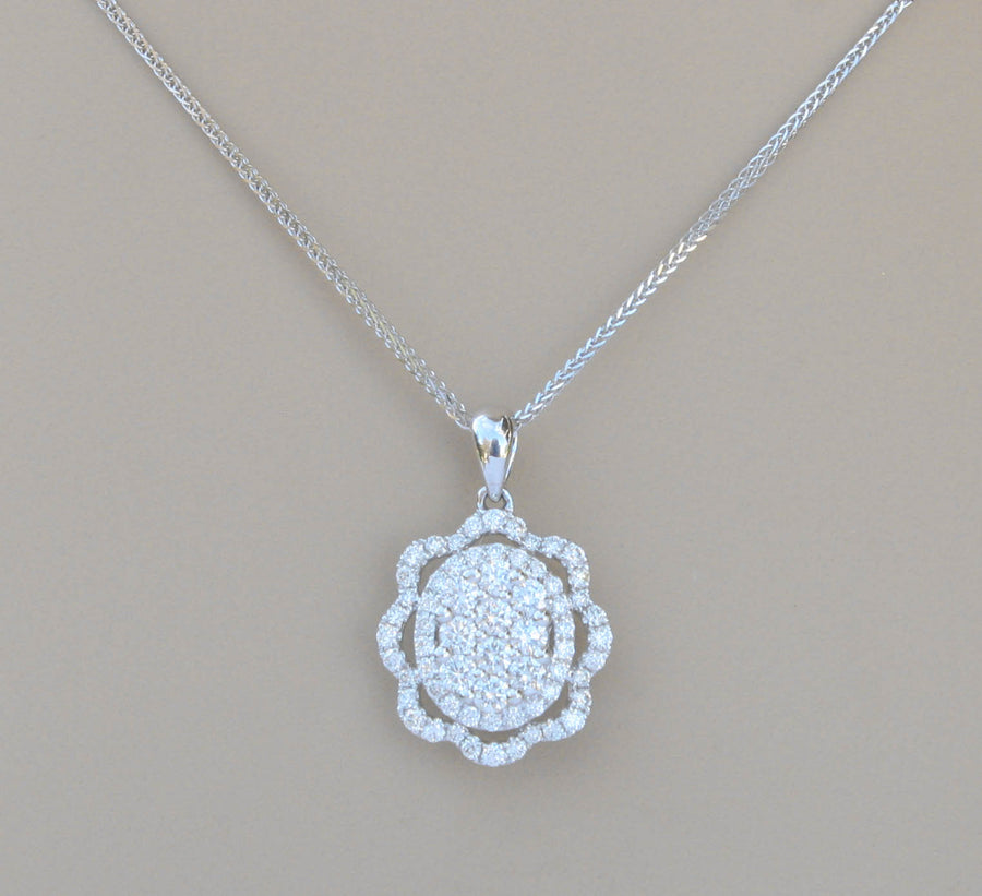 1.06ct Diamond Flower Pendant Necklace 18k White Gold