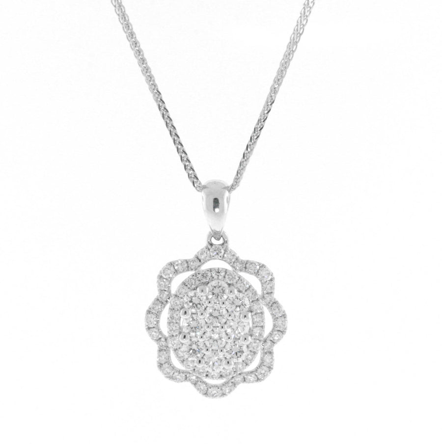 1.06ct Diamond Flower Pendant Necklace 18k White Gold