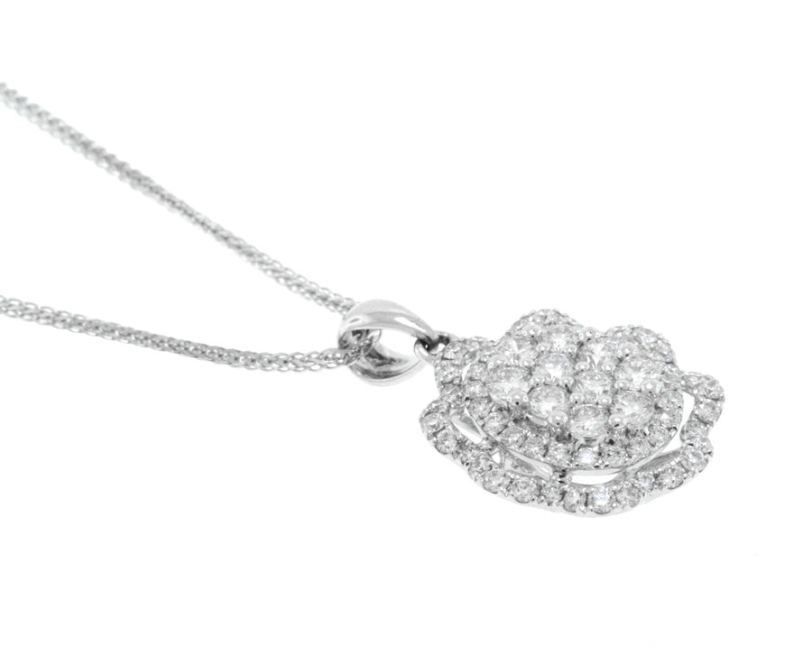 1.06ct Diamond Flower Pendant Necklace 18k White Gold