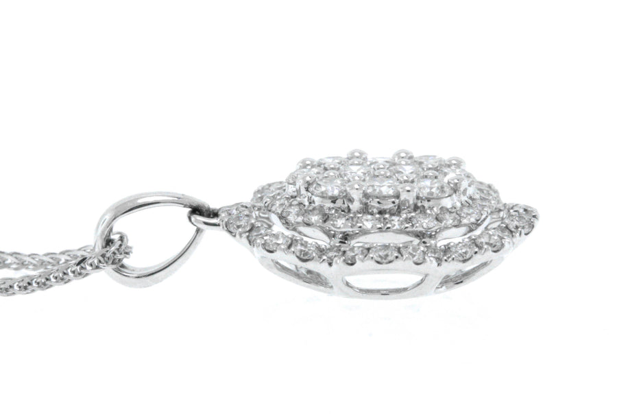 1.06ct Diamond Flower Pendant Necklace 18k White Gold