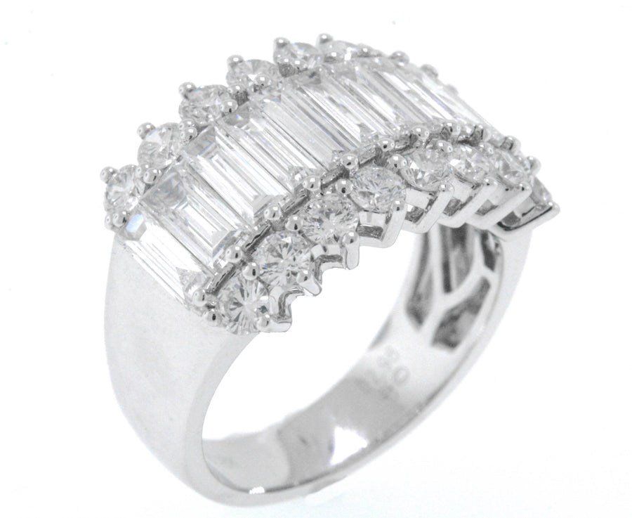 2.98ct Baguette Diamond Statement Ring 18k White Gold Band