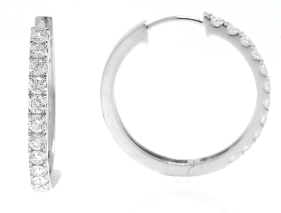2ct Diamond Hoop Earrings Round 18k White Gold