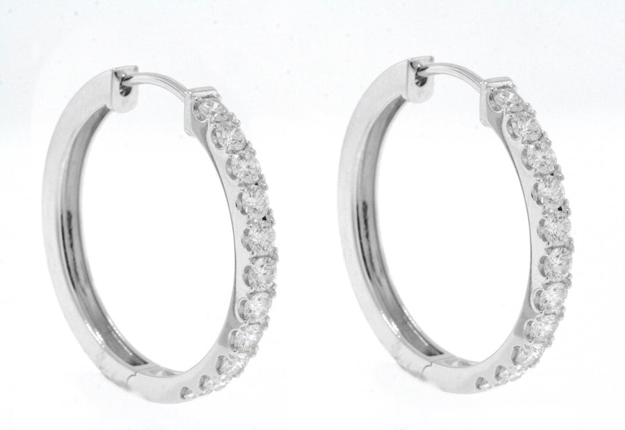 2ct Diamond Hoop Earrings Round 18k White Gold