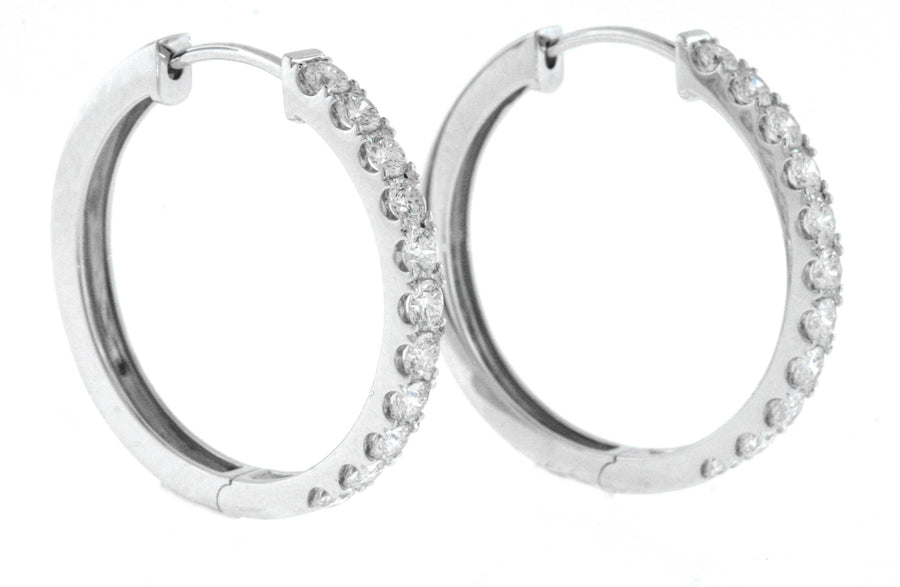2ct Diamond Hoop Earrings Round 18k White Gold