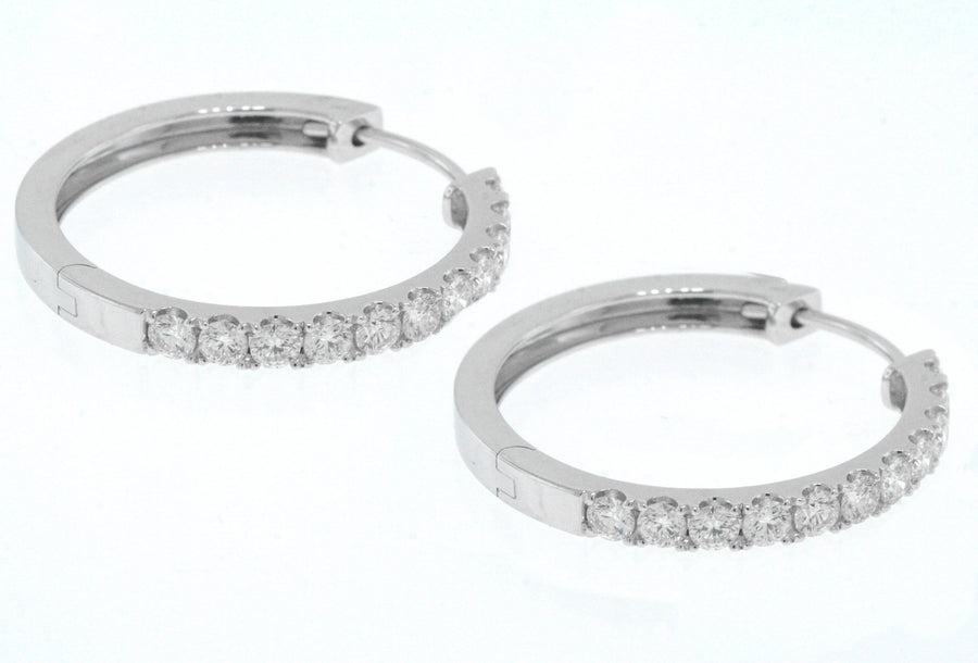 2ct Diamond Hoop Earrings Round 18k White Gold