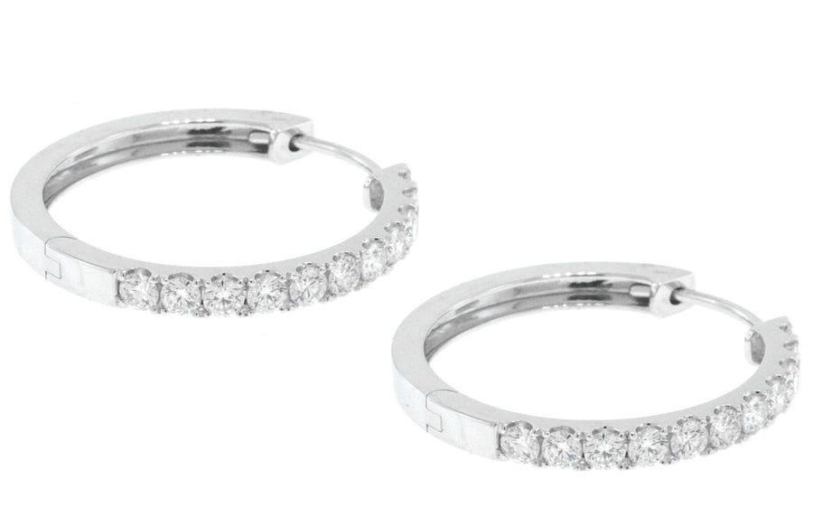 2ct Diamond Hoop Earrings Round 18k White Gold