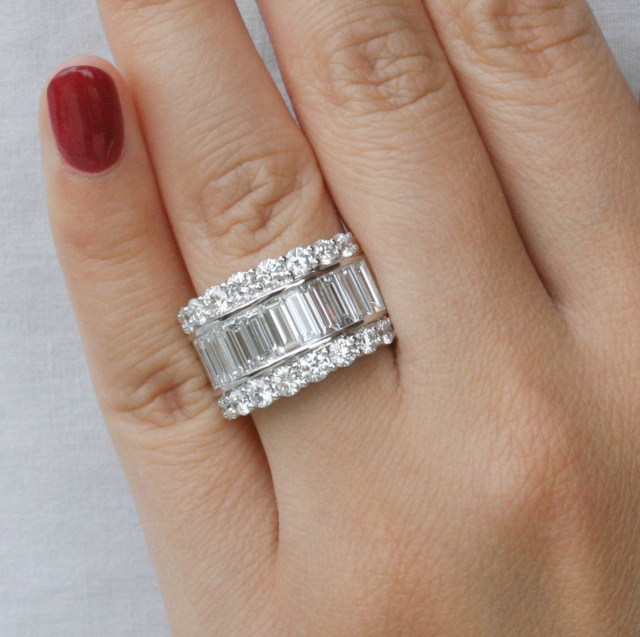 3.95ct Baguette Diamond Statement Ring 18k White Gold Band