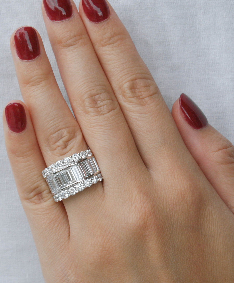 3.95ct Baguette Diamond Statement Ring 18k White Gold Band