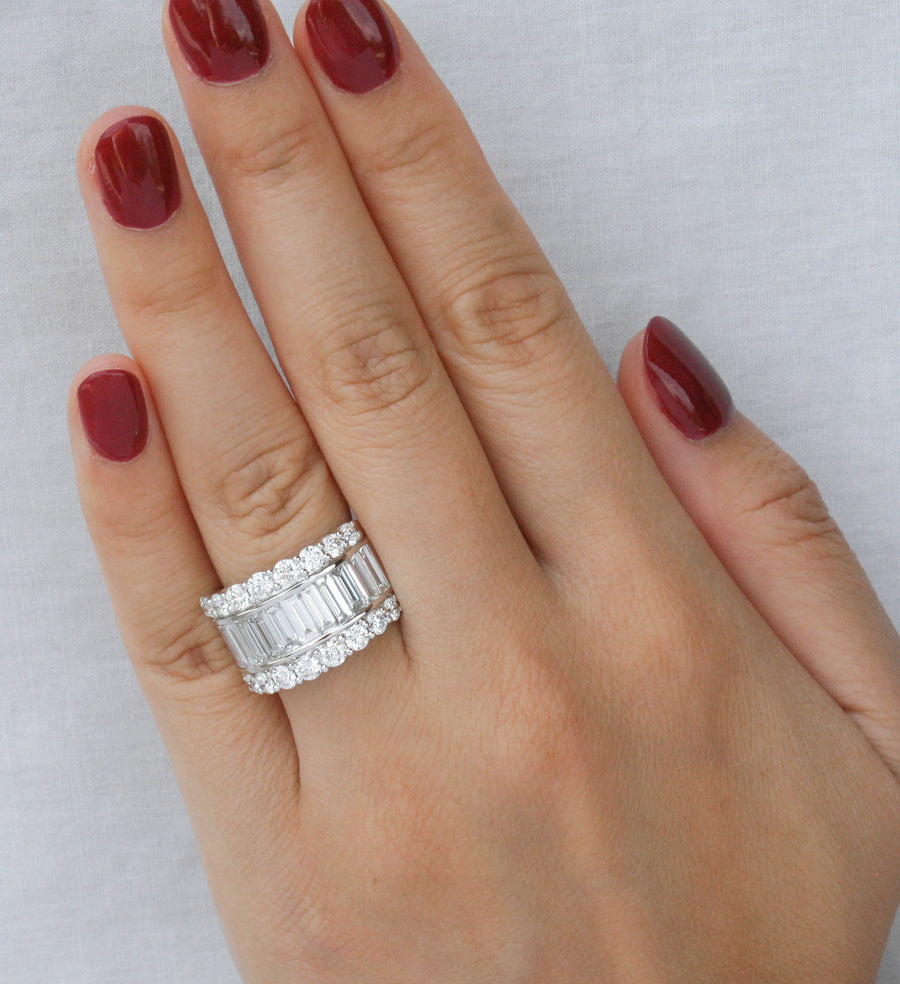 3.95ct Baguette Diamond Statement Ring 18k White Gold Band