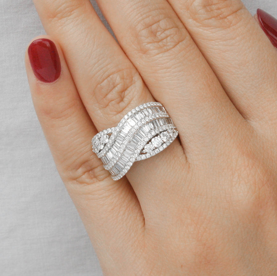 2.39ct Baguette Diamond Crossover Ring 18k White Gold Infinity Band
