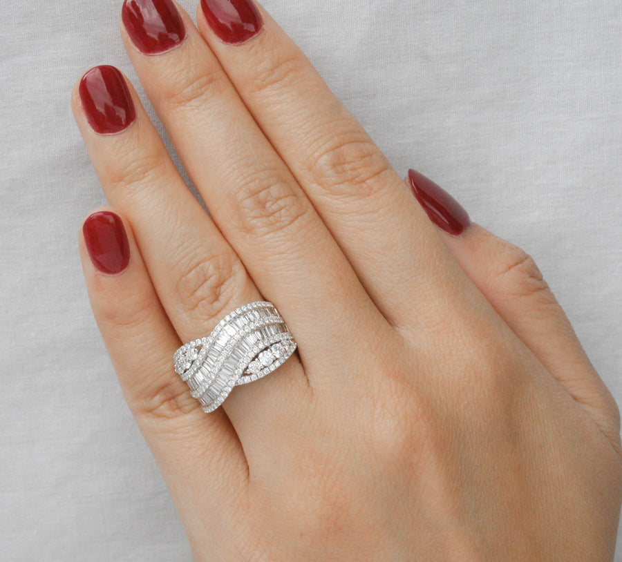 2.39ct Baguette Diamond Crossover Ring 18k White Gold Infinity Band