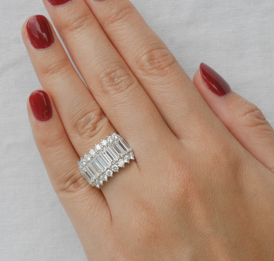 2.98ct Baguette Diamond Statement Ring 18k White Gold Band