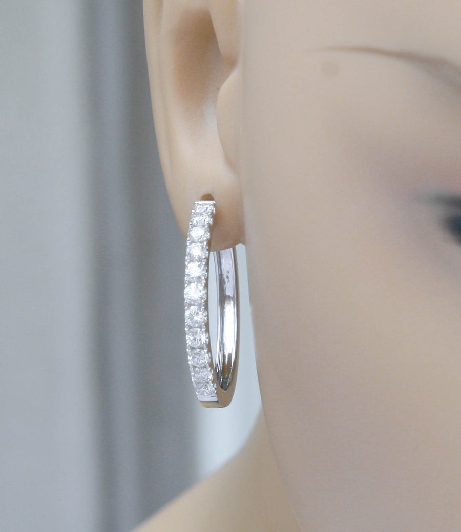 2ct Diamond Hoop Earrings Round 18k White Gold