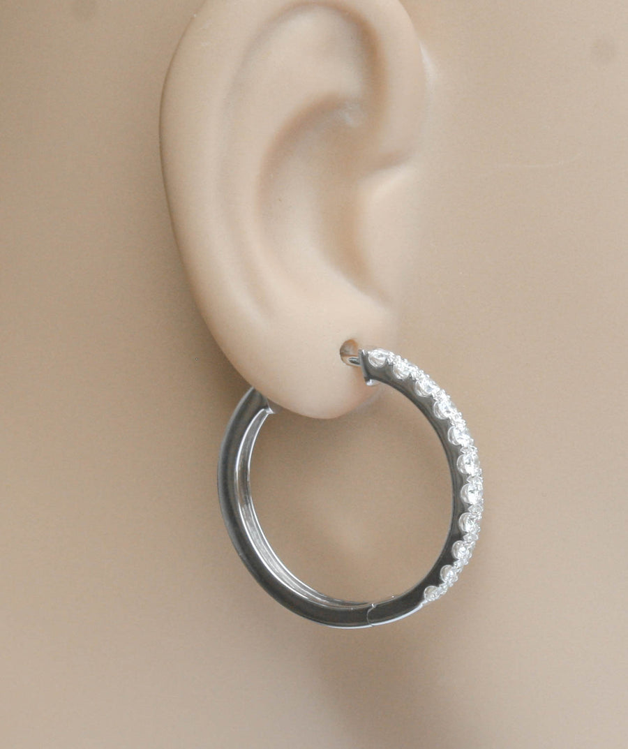 2ct Diamond Hoop Earrings Round 18k White Gold