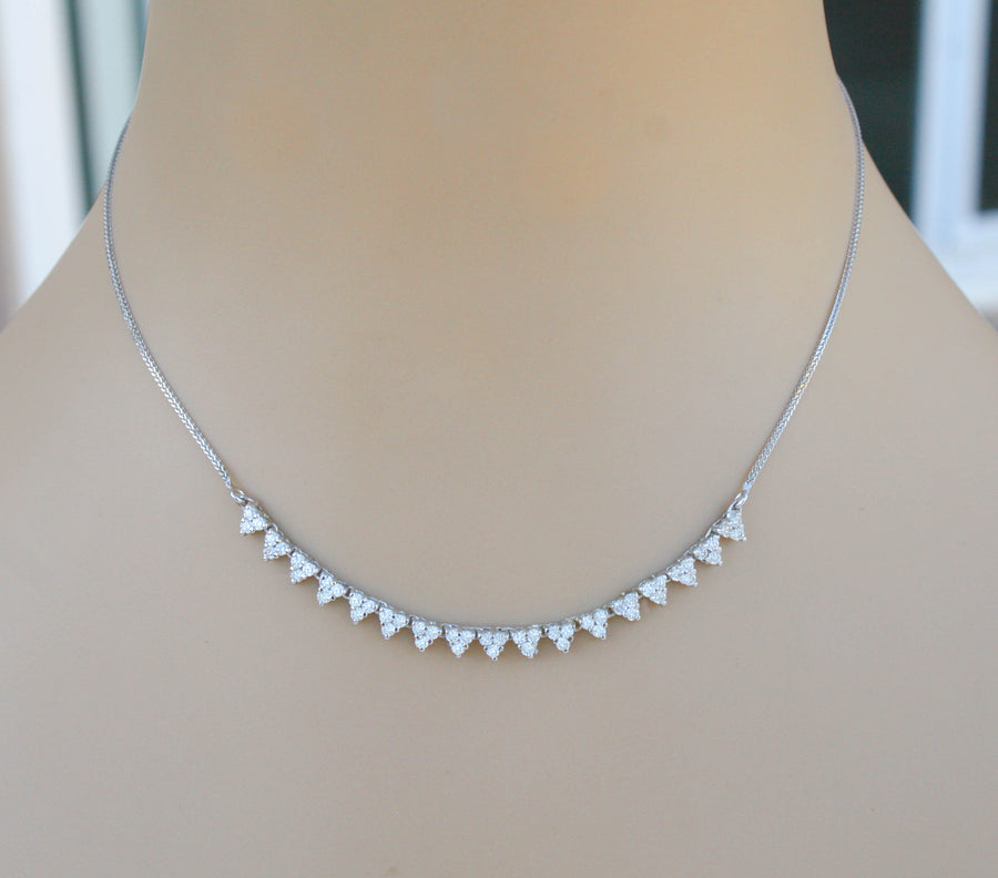 1.50ct Diamond Cluster Stacking Necklace 14k White Gold