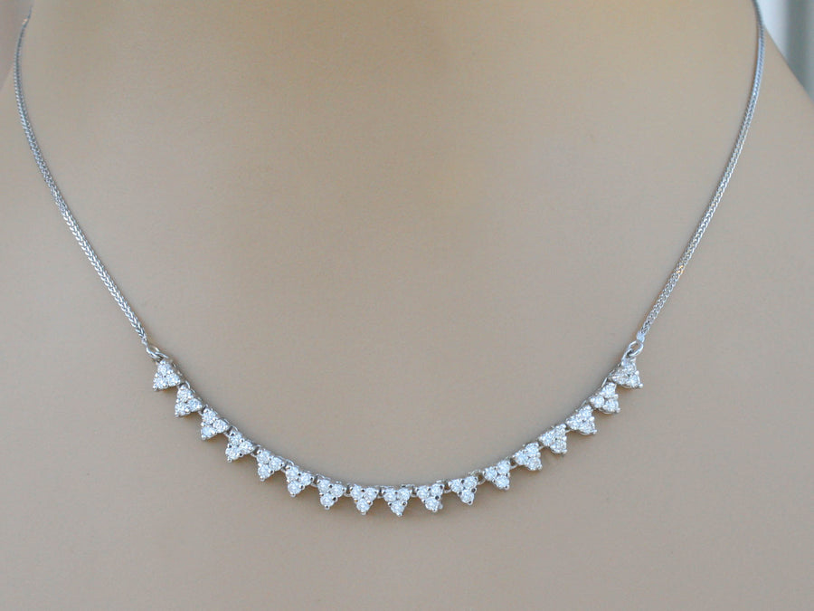 1.50ct Diamond Cluster Stacking Necklace 14k White Gold