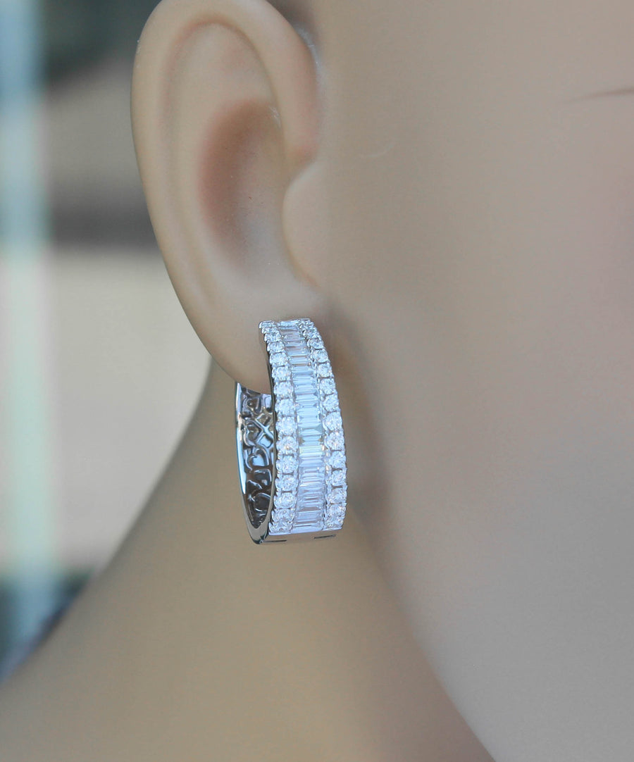 2.84ct Baguette Diamond Hoop Earrings 18k White Gold